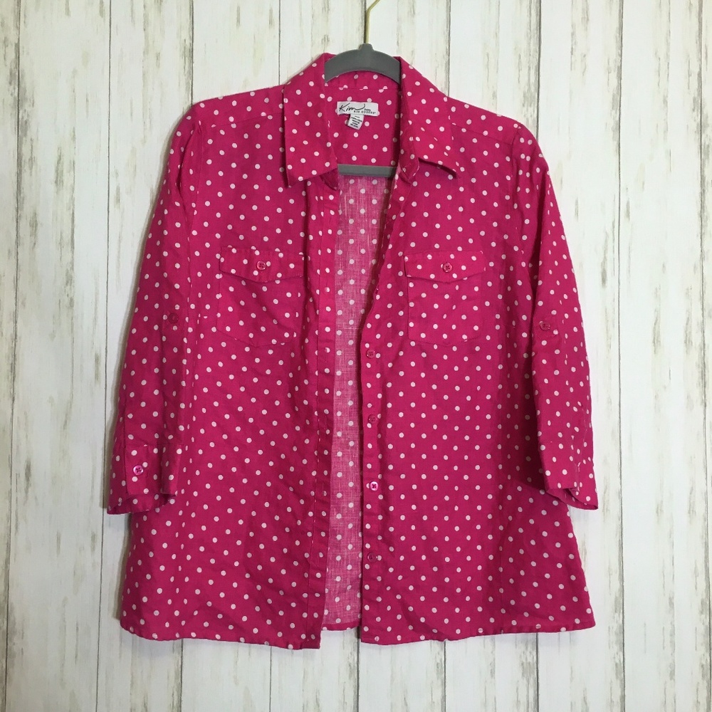 Kim Rogers Pink Polka Dot Button Down Blouse